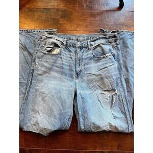 America Eagle Womens Low-Rise Baggy Jean Distressed Size 14